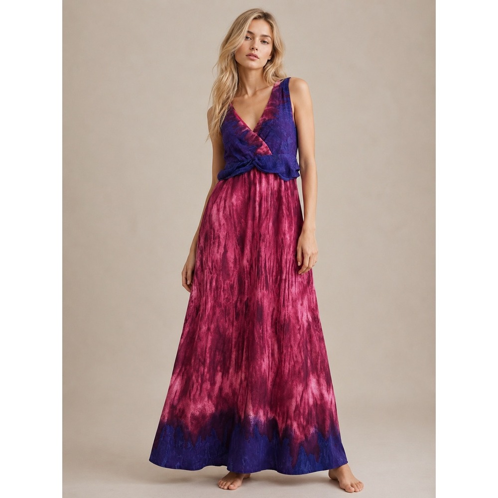 Rabbit‎ Rabbit Designs M Pink Purple Tie Dye Maxi Dress Sleeveless